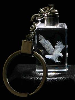 Crystal cuboid block as LED keychain, motif Eagle