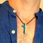 Preview: Kette geteiltes Kreuz Edelstahl, mit gew. Stoffband