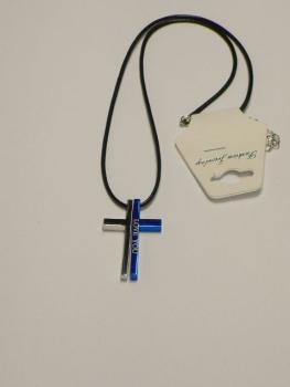Kette geteiltes Kreuz Edelstahl, mit gew. Stoffband