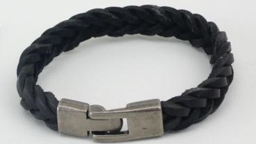 Armband, Rindsleder geflochten mit Metallverschluss, schwarz