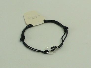 Wachskordelarmband, verstellbar mit Metall-Anker, schwarz