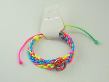 Armband mit Peace-Symbol , geflochten, bunt