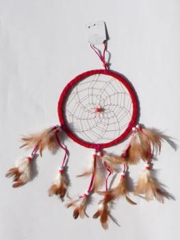 Traumfänger, 16,5 cm x 40 cm,  rot mit braunen Federn