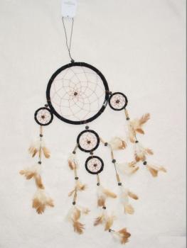 Traumfänger, Gehänge 17 cm x 60 cm,schwarz m. braunen Federn