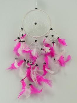 Traumfänger, Gehänge 17 cm x 60 cm,weiß/pinke Federn,weiß