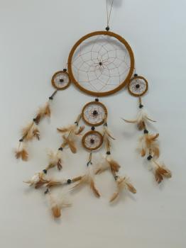 Traumfänger, Gehänge 17 cm x 60 cm,braun m. braunen Federn