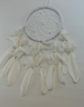 Traumfänger,22 cm x 50 cm, weiß mit weißen Federn