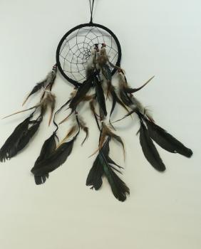 Traumfänger, 17x45 cm, schwarz mit braun-schwarzen Federn