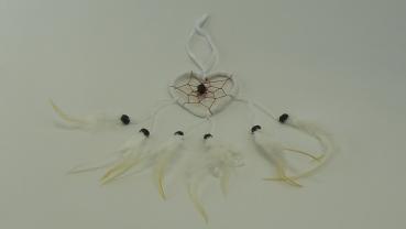 Traumfänger,Herzform, 6cm x 25cm, weiß mit weißen Federn