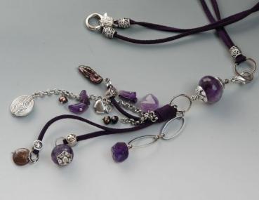 Kette, Amethyst mit Kunstleder, lila
