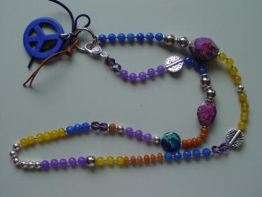 Kette mittel mit Anhänger Peace, lila braun