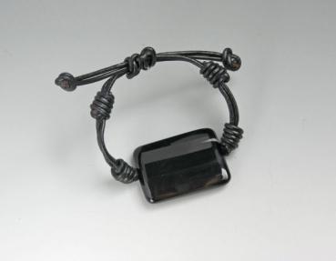 Armband, Leder mit großem Stein, schwarz