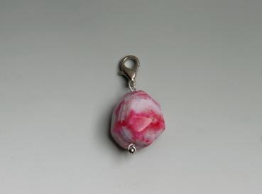 Anhänger Stein, rund, mit Karabinerverschluss, pink