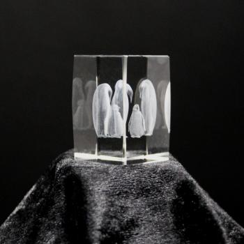 Kristall-Quaderblock 44 x 30 x 30, Motiv Pinguine
