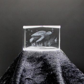 Kristall-Quaderblock 44 x 30 x 30, Motiv Wasserschildkröte
