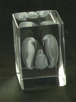 Kristall-Quaderblock 80 x 50 x 50, Motiv Pinguine