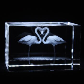 Kristall-Quaderblock 80 x 50 x 50, Motiv Flamingo