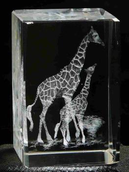 Kristall-Quaderblock 60 x 40 x 40, Motiv 2 Giraffen