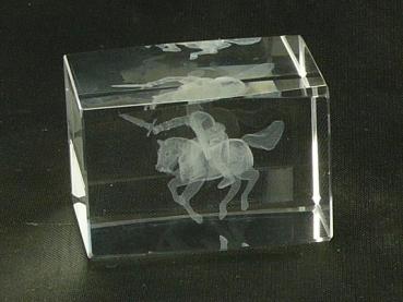 Kristall-Quaderblock 60 x 40 x 40, Motiv Ritter auf Pferd