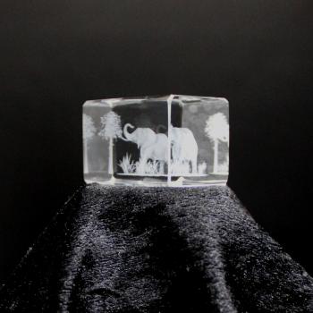 Kristall-Quaderblock 44 x 30 x 30, Motiv Elephant unter Baum