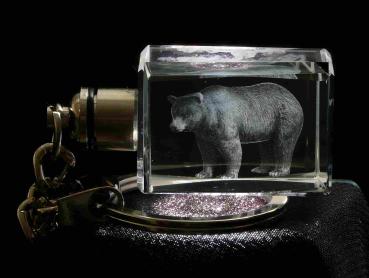 LED Glasschlüsselanhänger,, Motiv Braunbär
