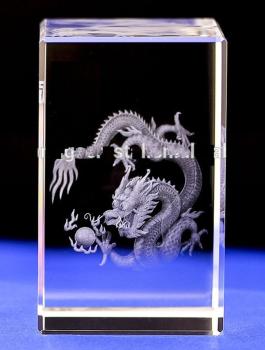 LED Glasschlüsselanhänger, Motiv chin. Drachen
