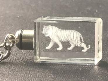 LED Glasschlüsselanhänger, Motiv Tiger
