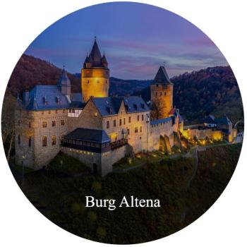Glas Magnet- Burg Altena mit Schriftzug
