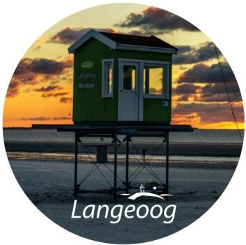 Strong, colorful, round glass magnets, motif Lifeguard hut with SZ Langeoog