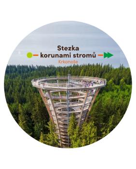 Strong, colorful, round glass magnets, motif Krkonose Treetop Walkway with Logo