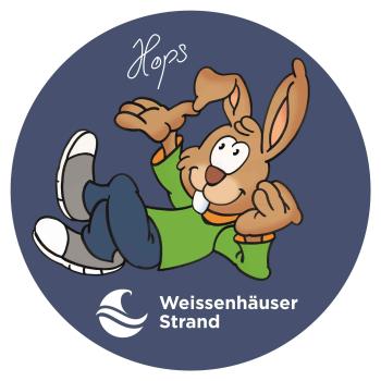Strong, colorful, round glass magnets, motif Rabbit with Weissenhäuser Strand Logo