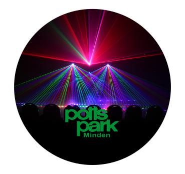 Strong, colorful, round glass magnets, motif Laser show logo Potts Park