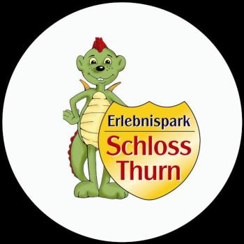 Strong, colorful, round glass magnets, motif Logo Schloss Thurn