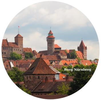 Strong, colorful, round glass magnets, motif Nuremberg Castle