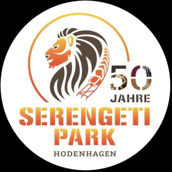 Strong, colorful, round glass magnets, motif Logo 50 Years of Serengeti Park
