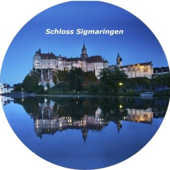 Strong, colorful, round glass magnets, motif Sigmaringen Castle