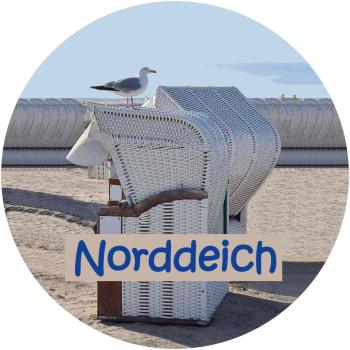 Strong, colorful, round glass magnets, motif Norddeich beach chair