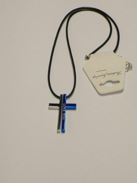 Kette geteiltes Kreuz Edelstahl, mit gew. Stoffband