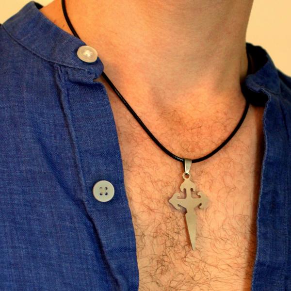 Stoffband mit Anhänger Dolch Edelstahl