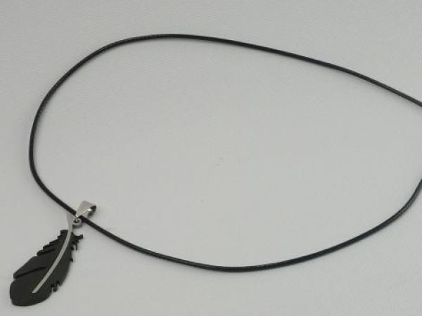 Kette Feder Edelstahl schwarz, mit gew. Stoffband