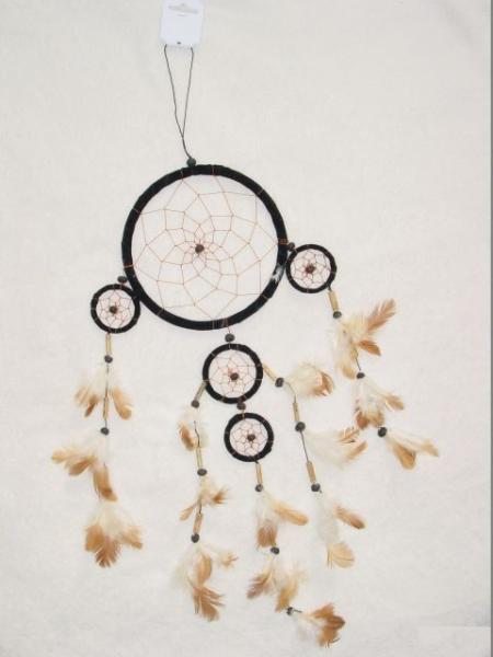 Traumfänger, Gehänge 17 cm x 60 cm,schwarz m. braunen Federn