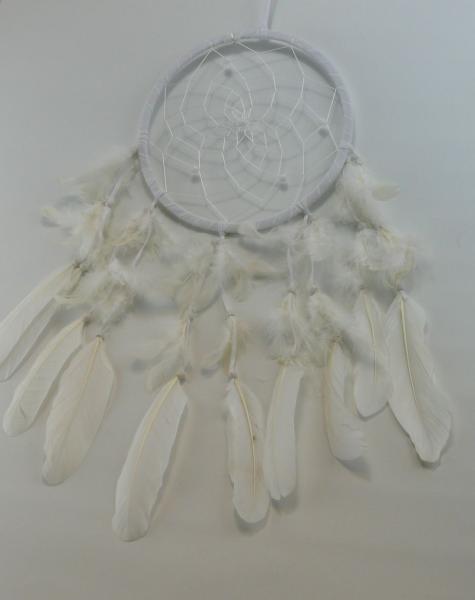 Traumfänger,22 cm x 50 cm, weiß mit weißen Federn