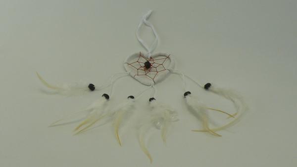 Traumfänger,Herzform, 6cm x 25cm, weiß mit weißen Federn