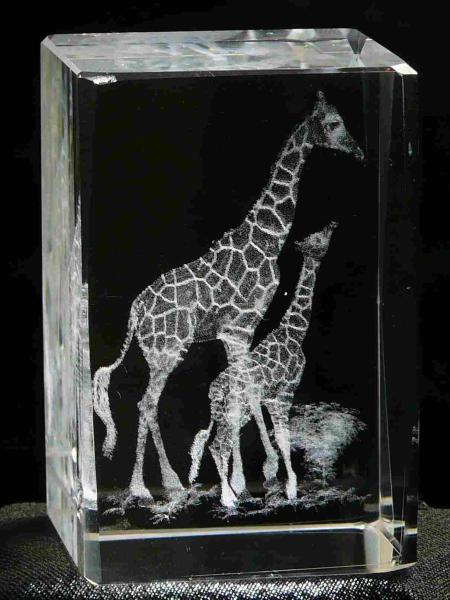 Kristall-Quaderblock 80 x 50 x 50, Motiv 2 Giraffen
