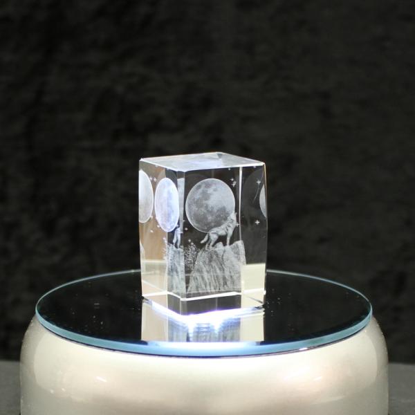 3D-Glas-Cube-heulender Wolf, versch. Größen