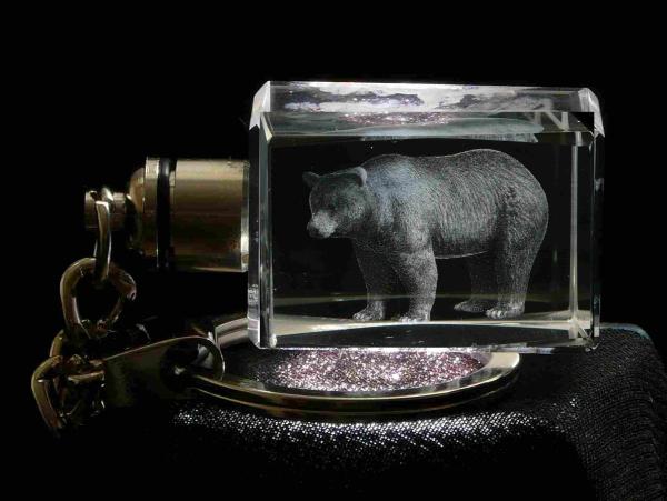 LED Glasschlüsselanhänger,, Motiv Braunbär
