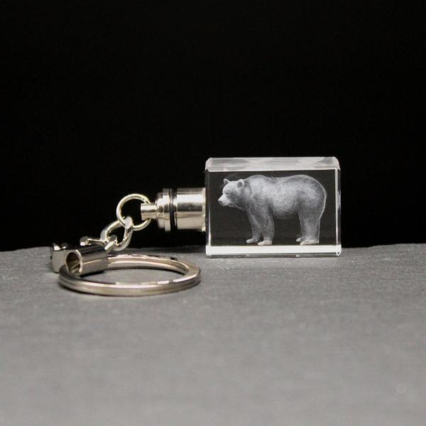 LED Glasschlüsselanhänger,, Motiv Braunbär

