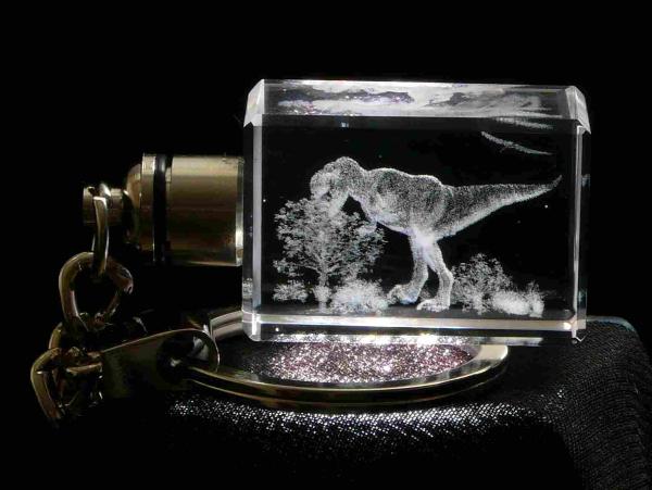 LED Glasschlüsselanhänger, Motiv T-Rex
