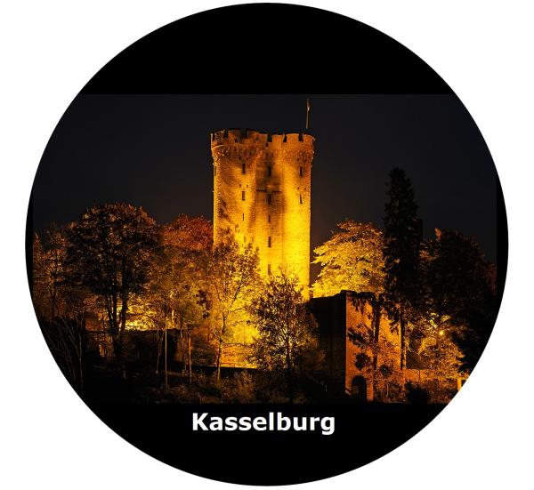 Strong, colorful, round glass magnets, motif Kasselburg