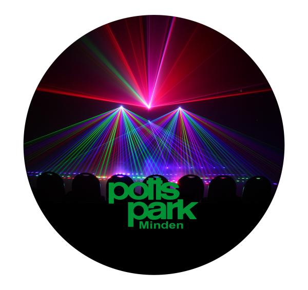 Strong, colorful, round glass magnets, motif Laser show logo Potts Park